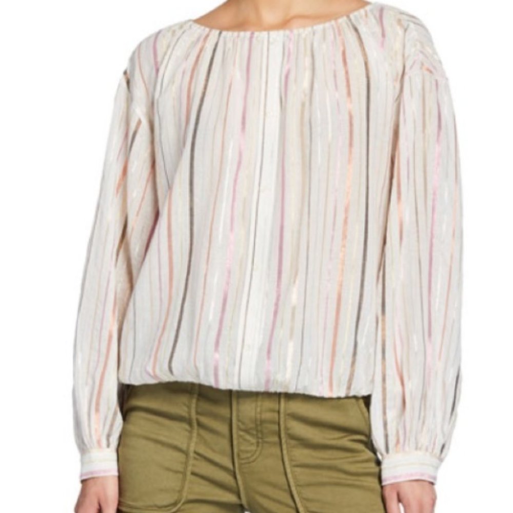 Joie Womens Satomi Ivory Metallic Blouson Blouse